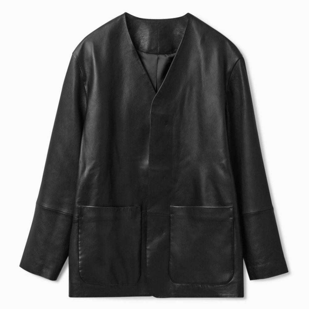 COS Men's RELAXED-FIT COLLARLESS LEATHER JACKET 38R